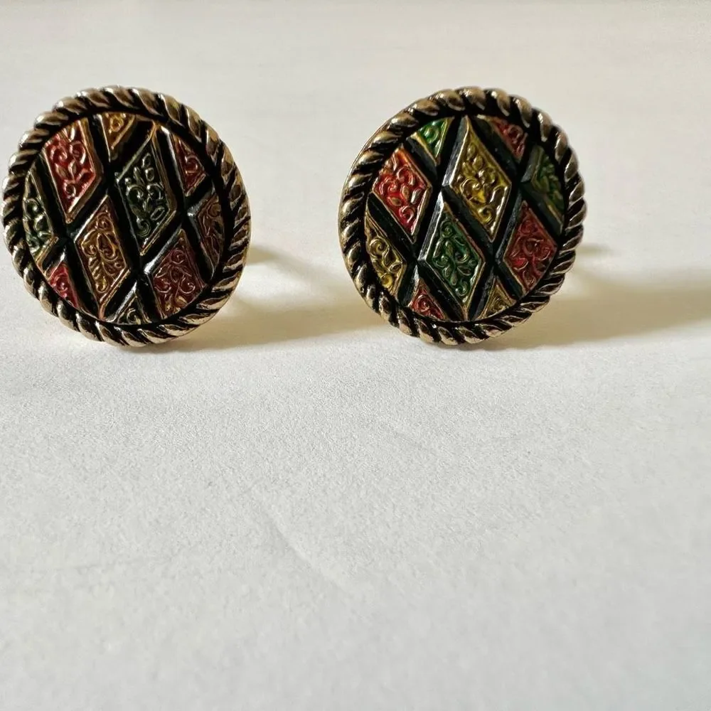 Sarah Coventry mosaic enamel vintage cufflinks